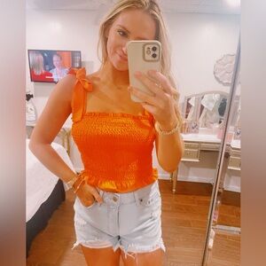 Smocked Shoulder Tie Top